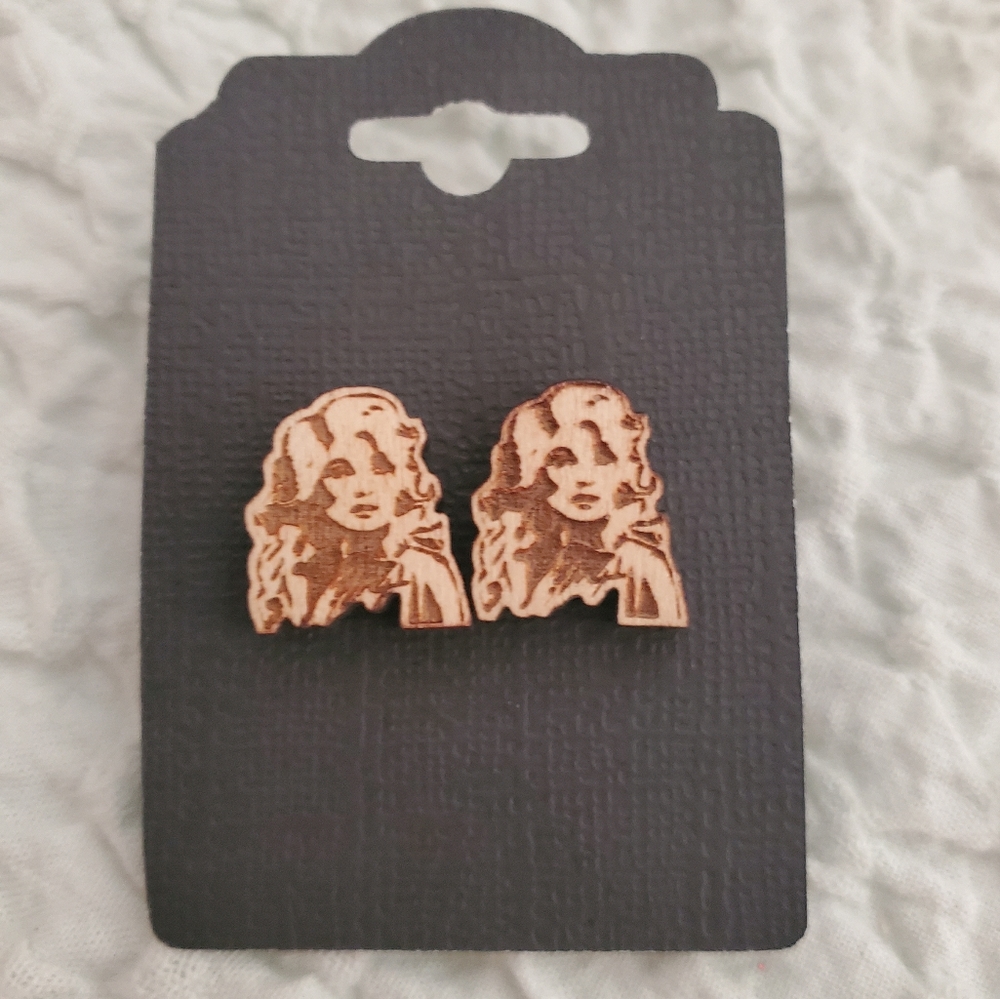 Dolly Parton Wooden Earrings